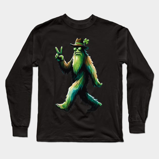 St. Patrick's Day - Irish Green Yeti Flashing Peace Sign Long Sleeve T-Shirt by ImaginativeInkPOD